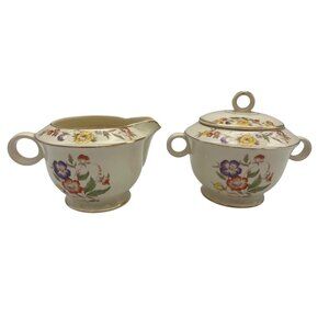 Paden City Pottery Buttercup Creamer & Sugar Bowl w/Lid Vintage 1940s Floral